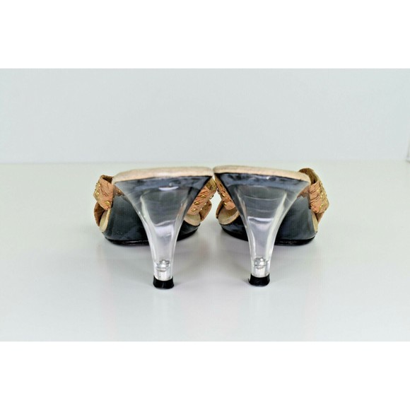 Norman Kaplan Las Vegas Woman's Heels Leather Cork Gold Studded Lucite Size 6 - Picture 7 of 9